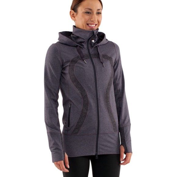 Lululemon Brushed Stride Jacket Black Swan Herringbone Full Zip Hooded Jacket 6 - Picture 1 of 7